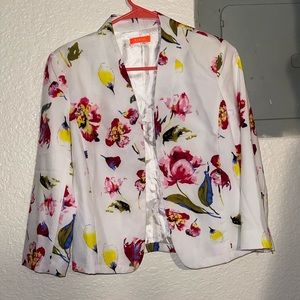 A cute floral blazer with padding on shoulders!